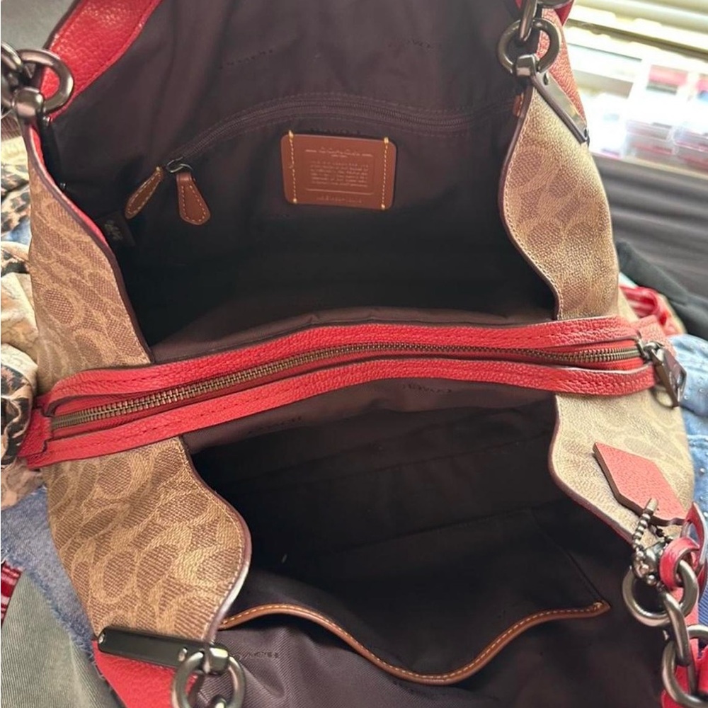 Coach Dalton Pebbled Leather & Signature Tote Bag in Red - Picture 5 of 5